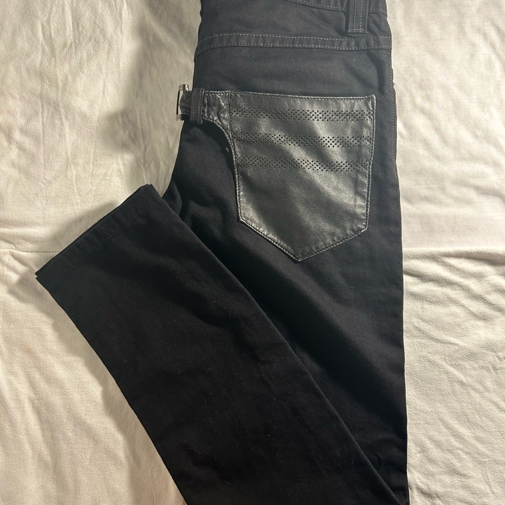 Jean Paul Gaultier Black Skinny Jeans with Leather Accent